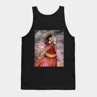 Quiet Ember Fairy and Owl Fantasy Art Tank Top